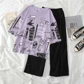 Purple Planet PJ Set ladies night suit cotton jersey fabric